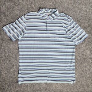 Peter Millar Golf Polo Shirt Men XL Blue White Stripe Pima Cotton Short Sleeve